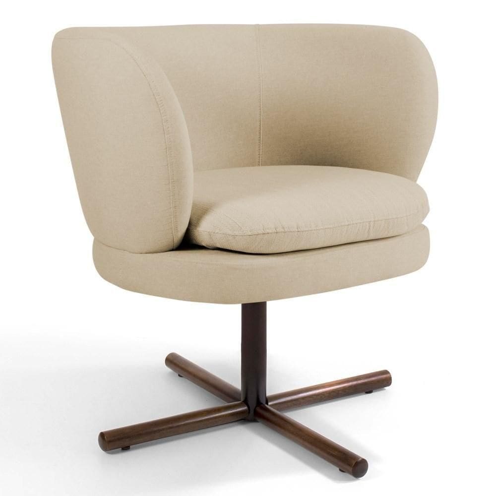 Poltrona Decorativa Sala De Estar Melissa Base Xis Giratória C-129 Linho Bege Escuro - Domi