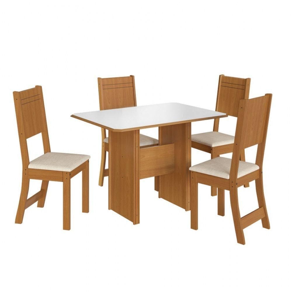 Conjunto De Mesa Para Sala De Jantar Indekes Evora 04 Cadeiras Freijo/off Whit