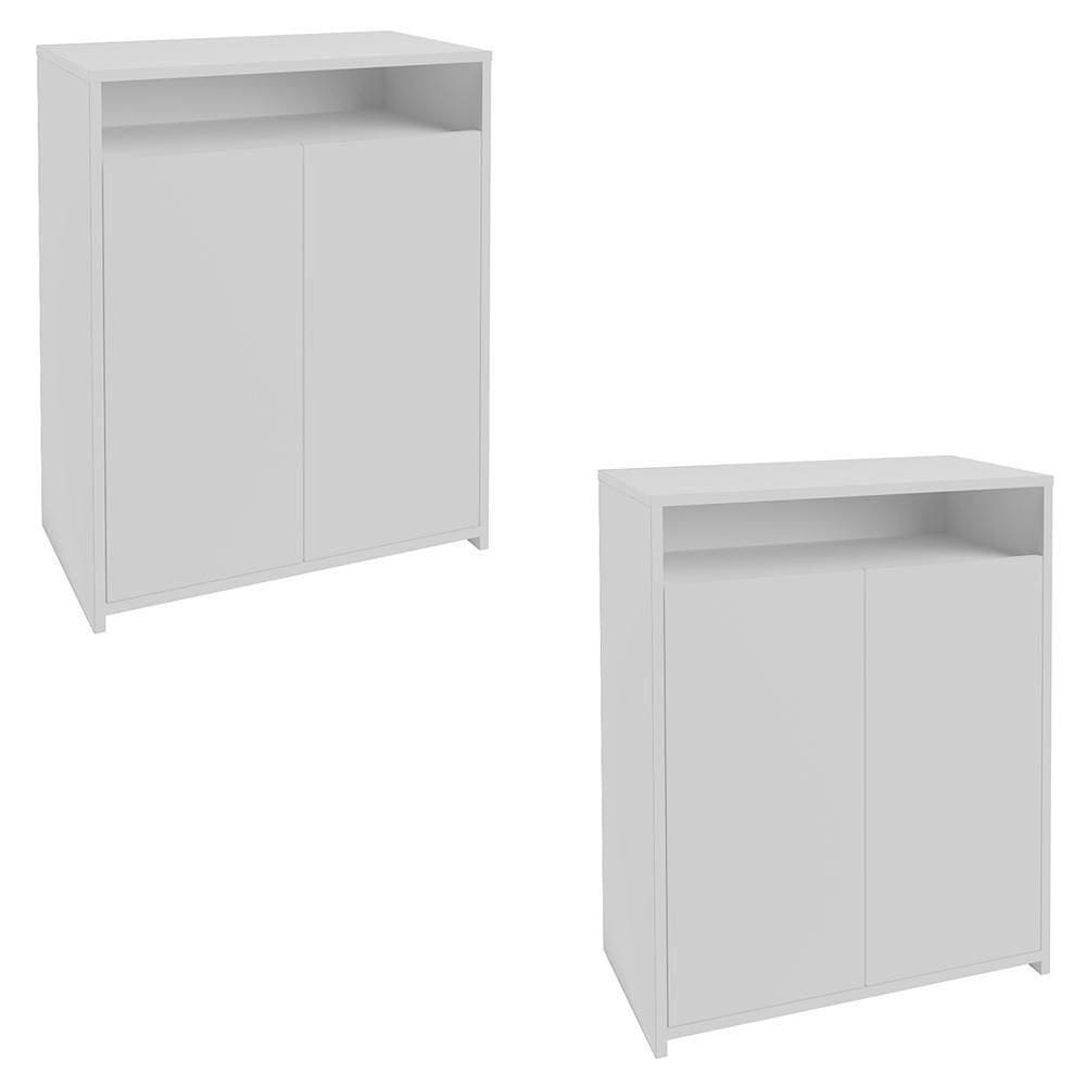 Kit 2 Balcão Para Escritório Café 60cm 2 Portas Look A06 Branco - Mpozenato