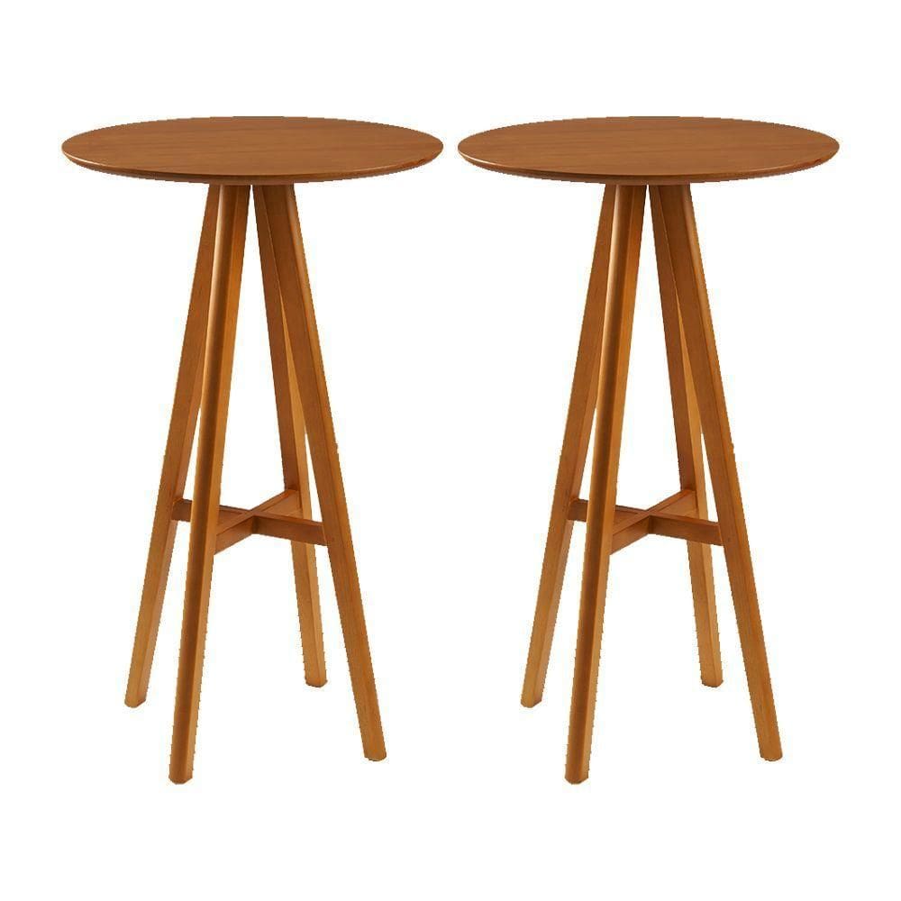 Kit 2 Mesas Bistrô Alta Redonda Sila Base Madeira Maciça Mel