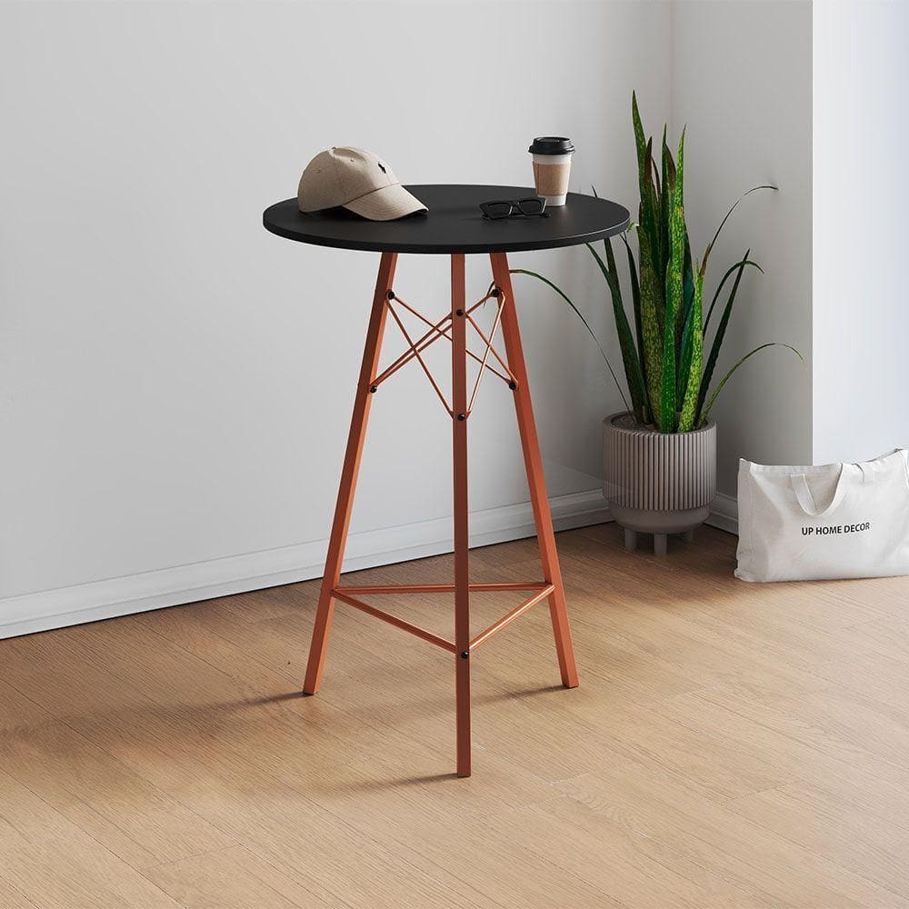 Mesa Bistrô Redonda Estrutura Em Ferro Cobre Com Tampo Preto