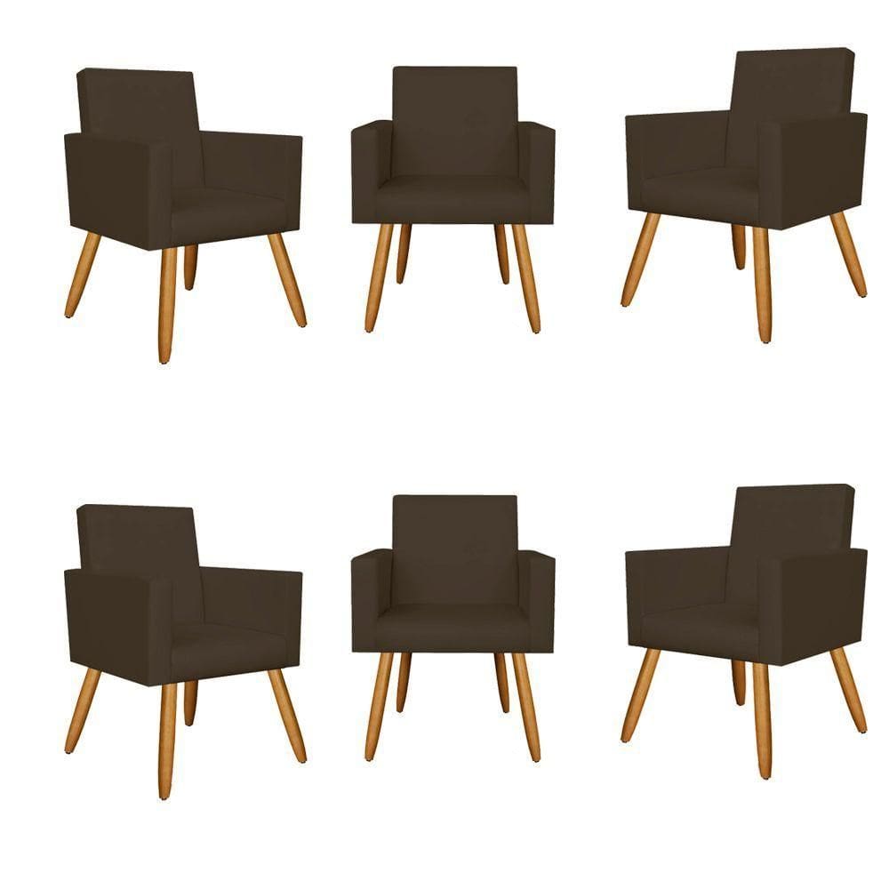 Kit 6 Poltronas Nina Decorativa Para Recepção Courino Marrom