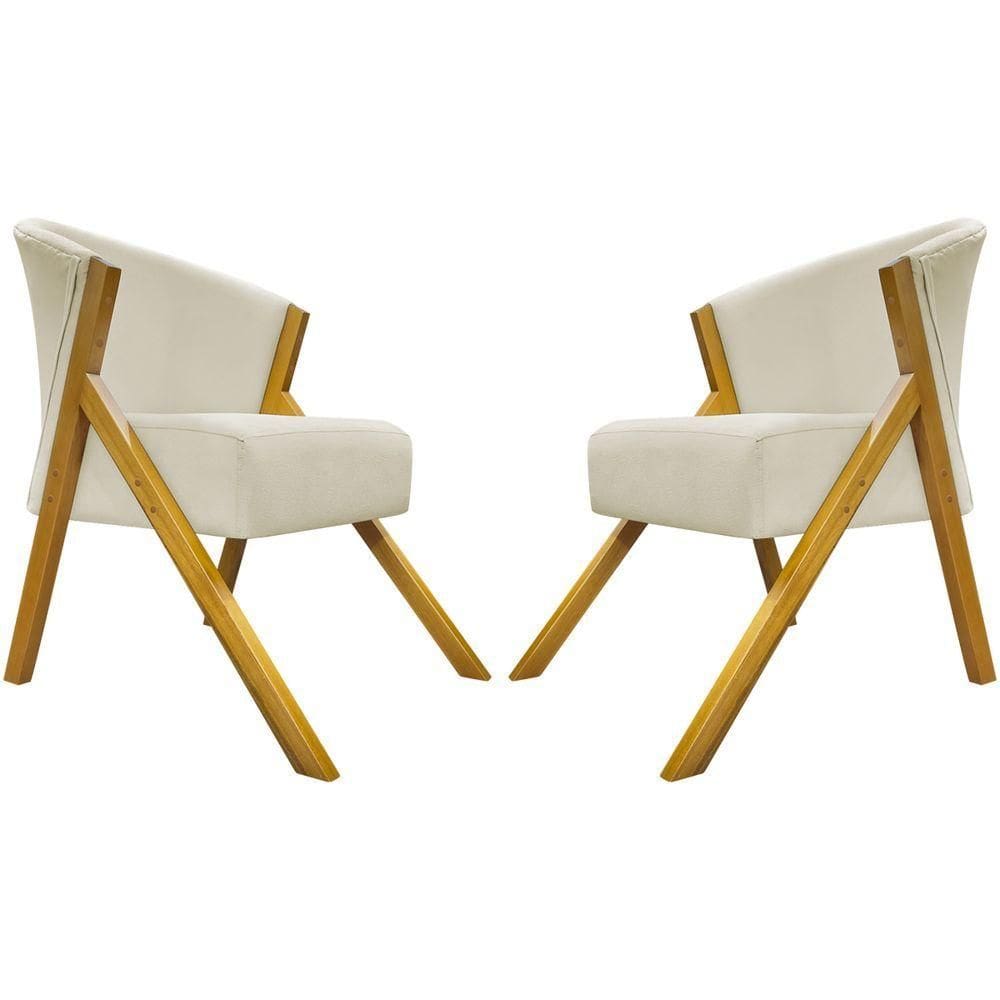Kit 2 Poltronas Decorativa You Suede Braça Amadeirada - Bege Suede