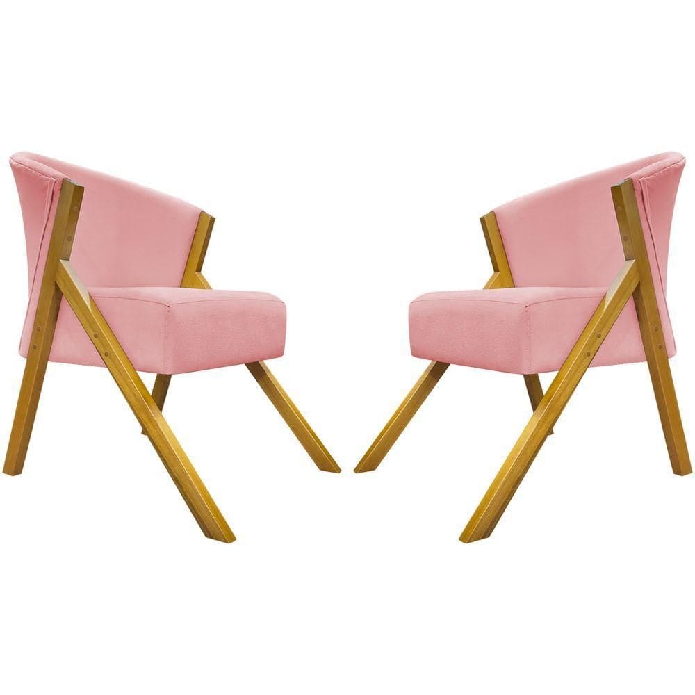 Kit 2 Poltronas Decorativa You Suede Braça Amadeirada - Rosê Suede