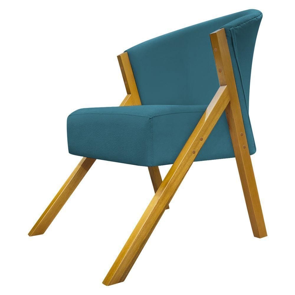 Poltrona Decorativa You Suede Braça Amadeirada - Azul-marinho Suede