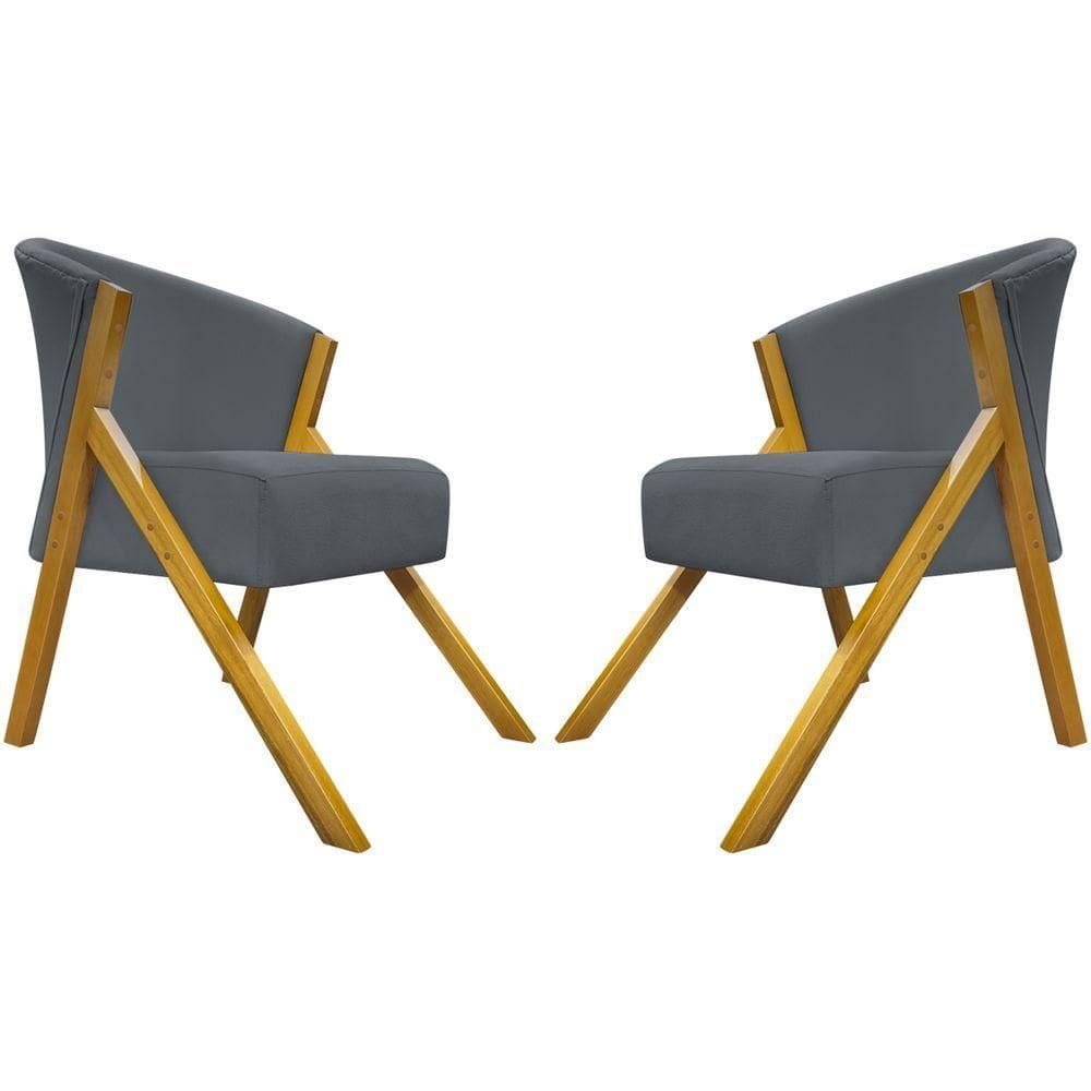 Kit 2 Poltronas Decorativa You Suede Braça Amadeirada - Cinza Suede