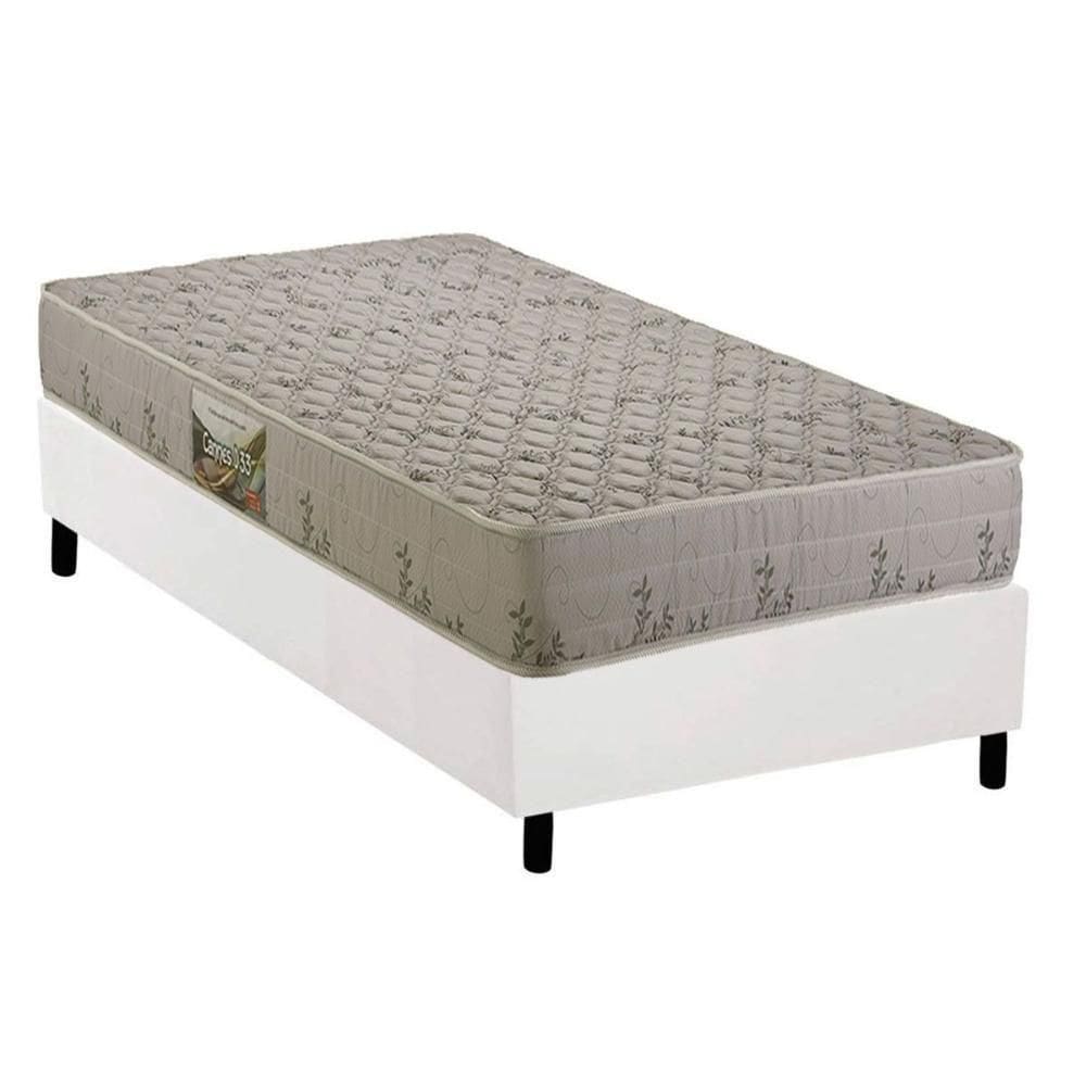 Cama Box Solteiro: Colchão Espuma D33 Herval Cannes + Base Crc Corano White (88x188)