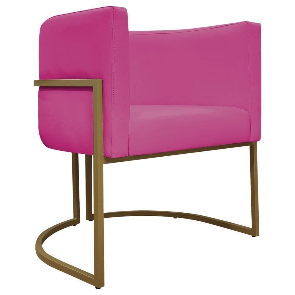 Poltrona Decorativa Recepção Luna Base De Ferro Dourada - Pink Corino