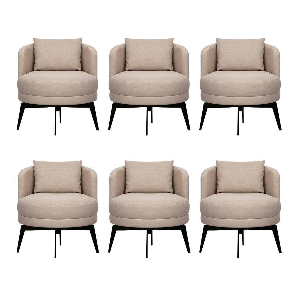 Kit 6 Poltronas Decorativas Giratórias Cora Em Linho Misto Bege