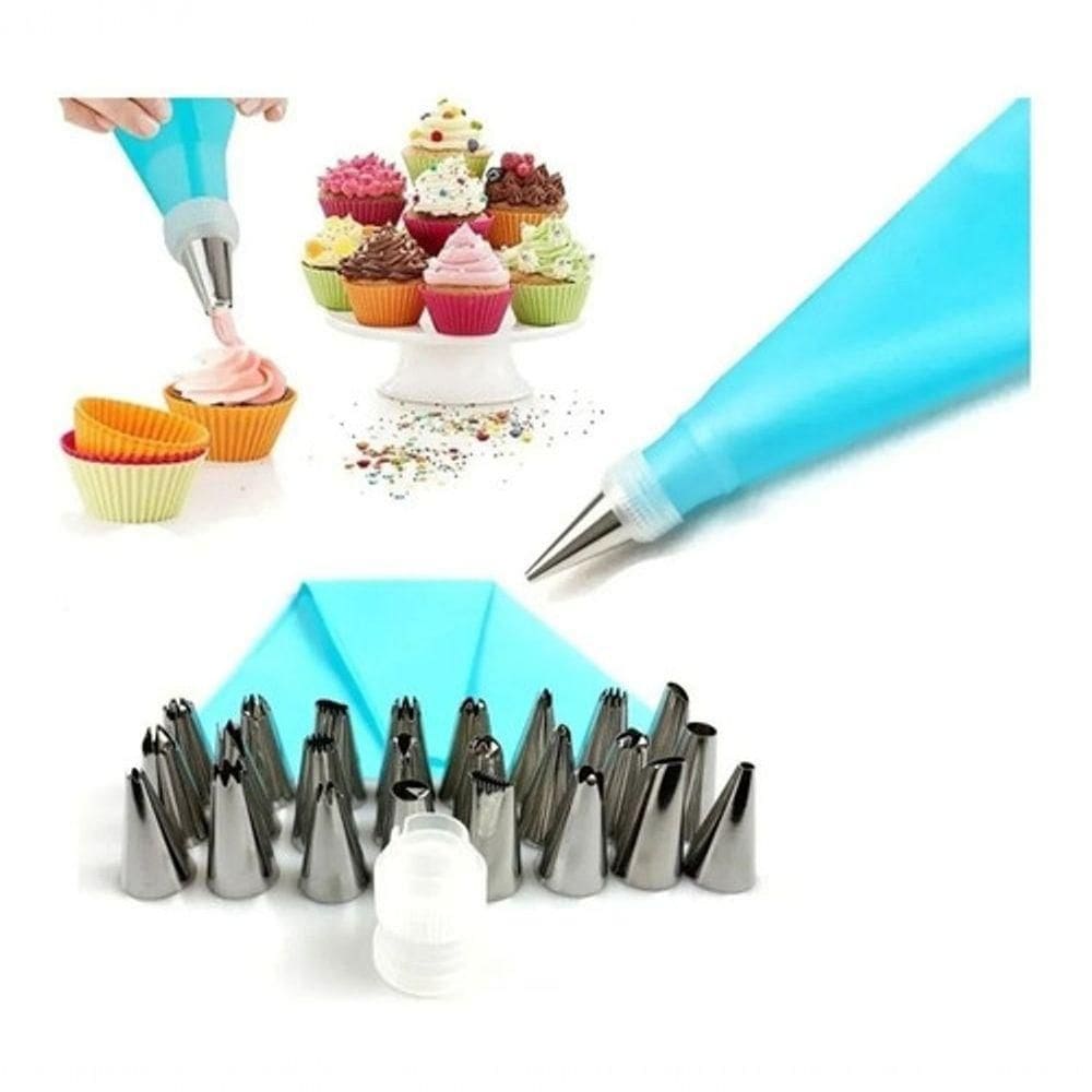 Kit Confeiteiro 23 Bicos Inox 1 Saco Decoração Bolo Cupcake
