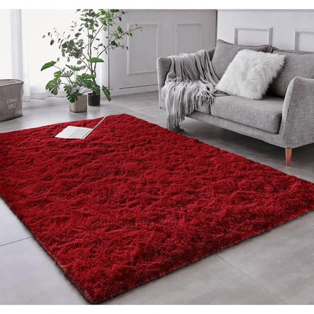 Tapete Sala Felpudo Peludo Vinho 140 X 200 Cm