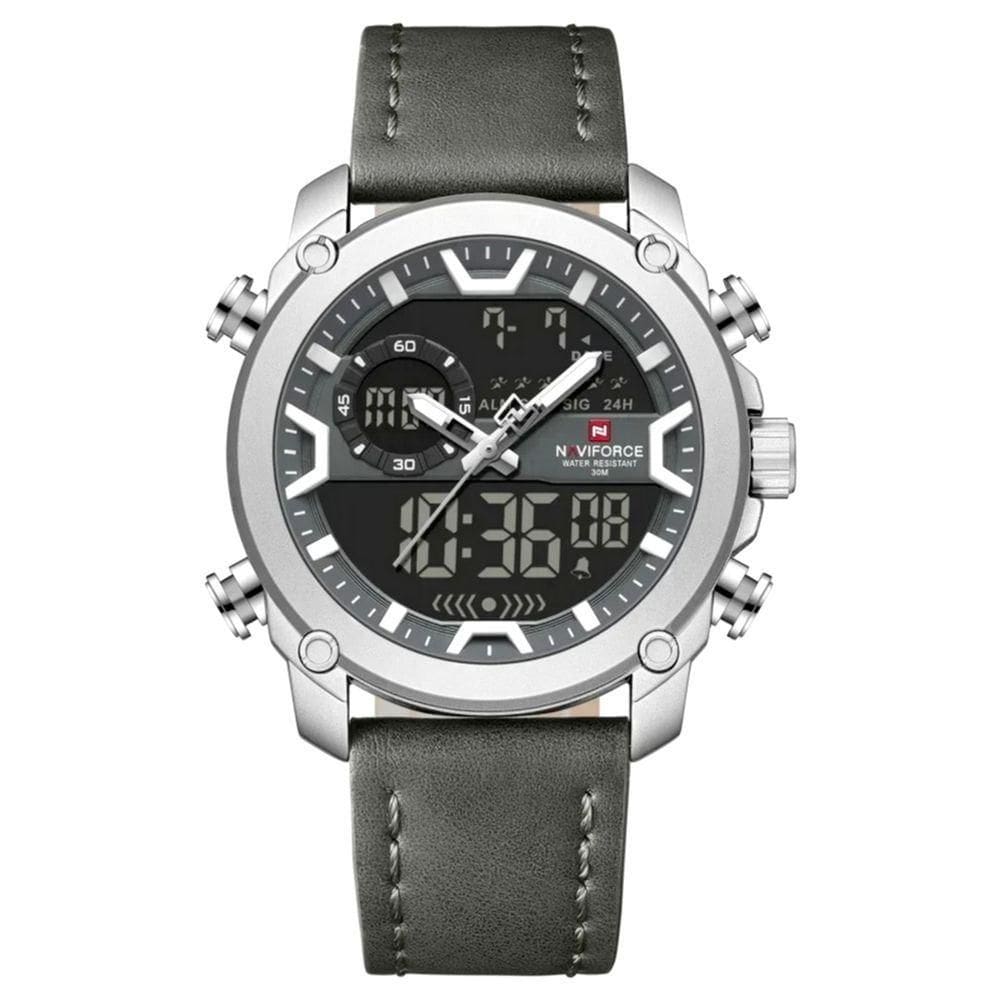 Relógio Masculino Negócios Casual Moda Dupla Exibição Esportivo Cinza
