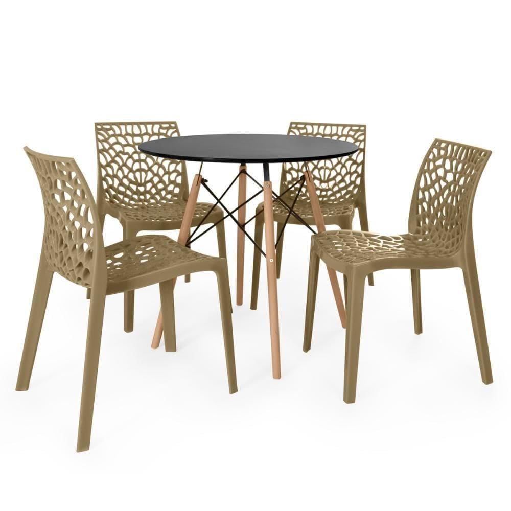 Conjunto Mesa De Jantar Redonda Eiffel 4 Cadeiras Gruvyer