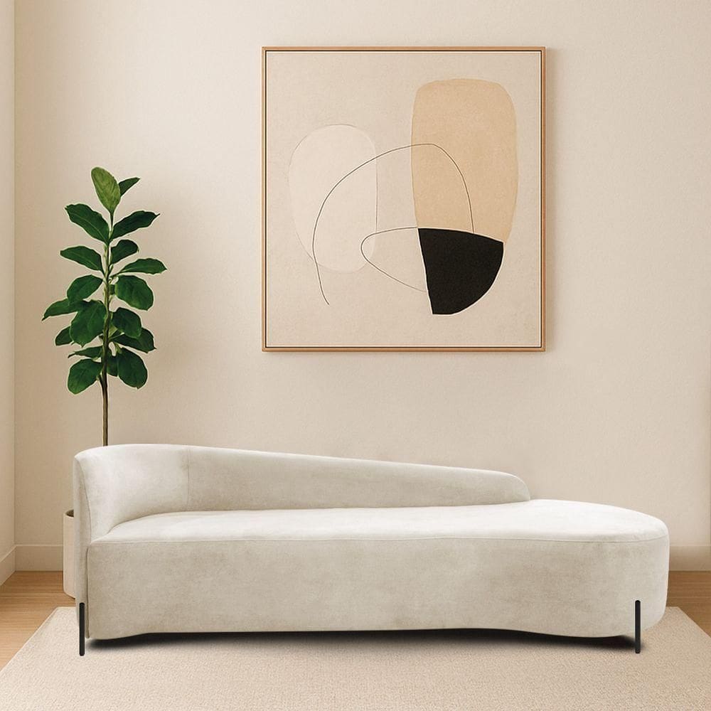 Divã Recamier Orgânico França 200cm Lado Dir Pés Metal Preto Linho Cor Bege