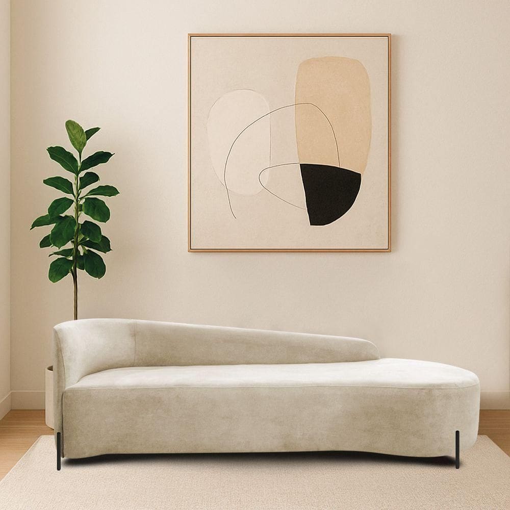 Divã Recamier Orgânico França 200cm Lado Dir Pés Metal Preto Bouclé Cor Bege