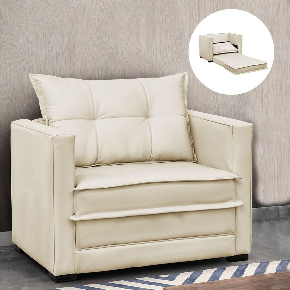 Poltrona Cama Retrátil Solteiro Milenni Veludo Bege B03 - D`rossi