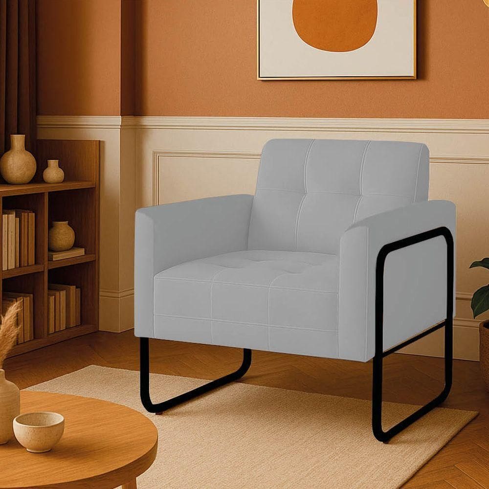 Poltrona Sala Industrial Alta Tubo Preto Elisa Veludo Cinza D03 - D`rossi