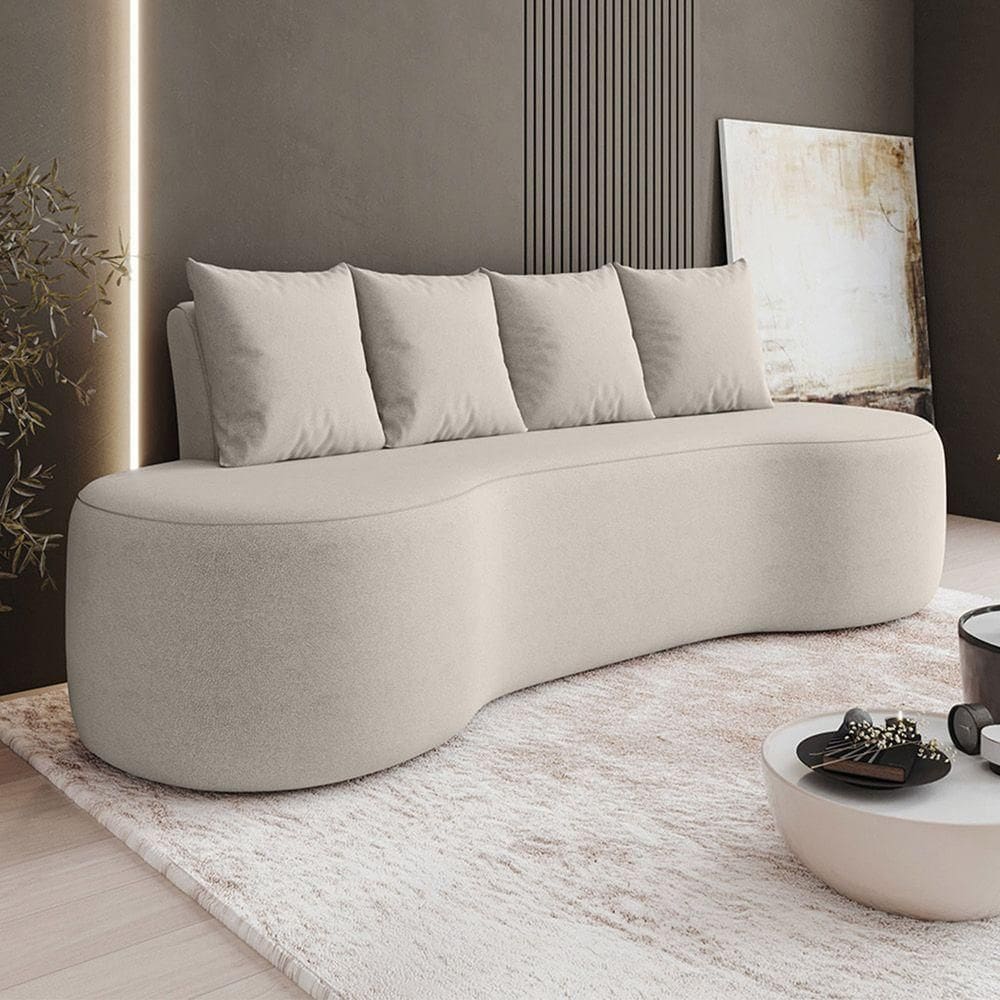 Sofá 3 Lugares Orgânico 210cm Com Almofadas Benin Bouclê Bege B03 - D`rossi