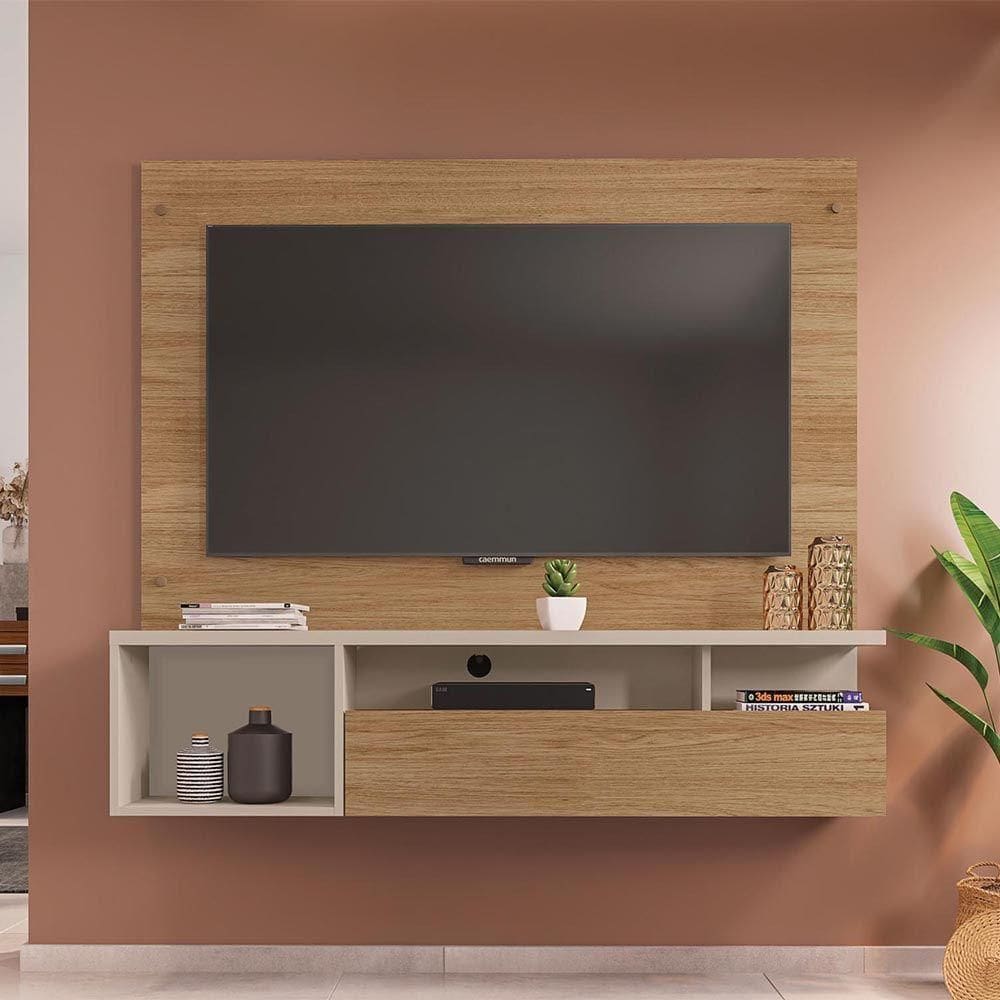Painel Tv 55 Pol 136cm Bancada Suspensa Sala Layanne C01 - D`rossi Cor Buriti/off White