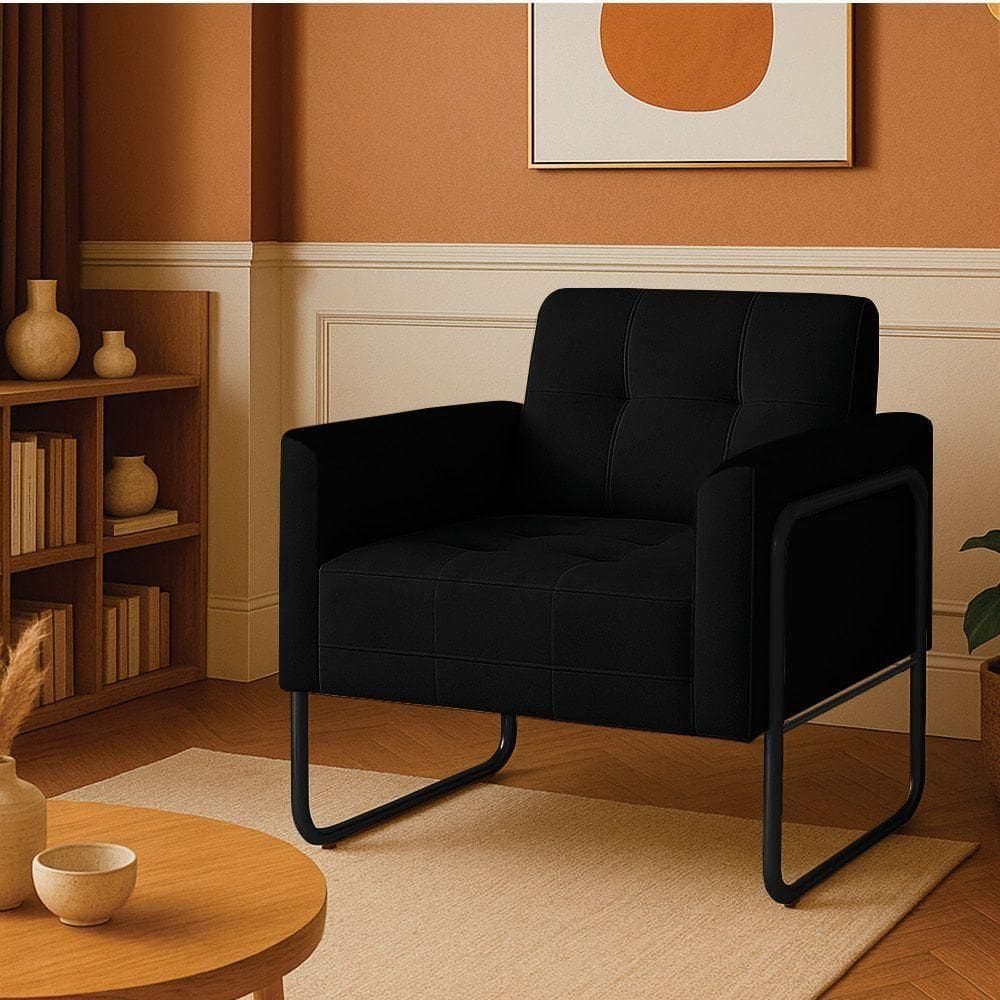 Poltrona Sala Industrial Alta Tubo Preto Elisa Suede Preto D03 - D`rossi