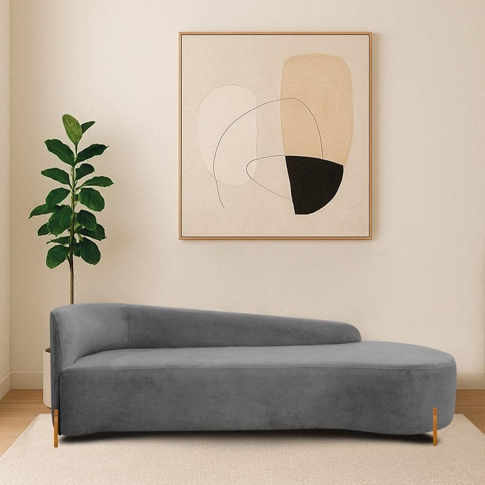 Divã Recamier Orgânico França 200cm Lado Dir Pés Madeira Bouclé Cor Cinza