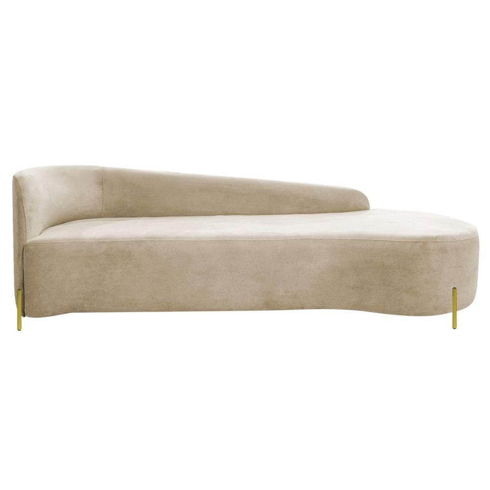 Divã Recamier Orgânico França 220cm Lado Dir Pés Metal Dourado Bouclé Cor Bege