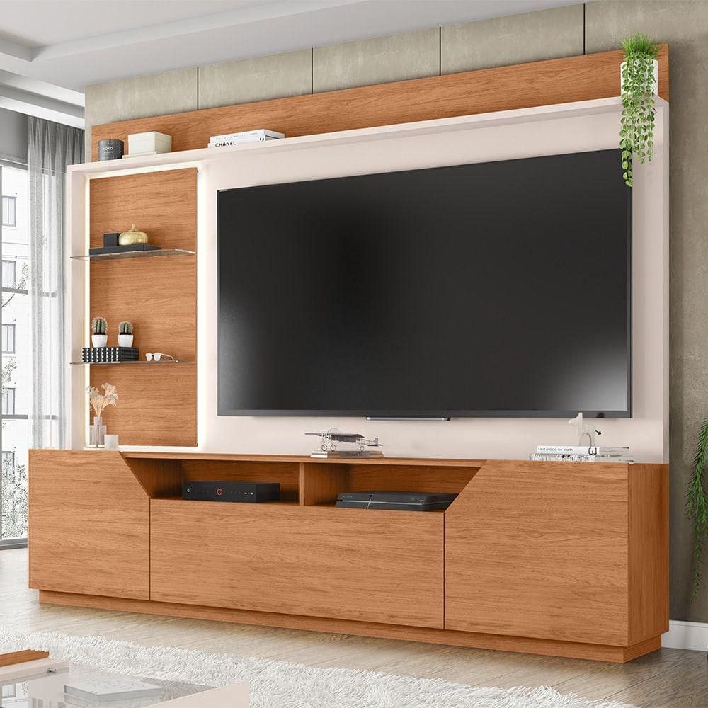 Estante Tv 65 Pol 240cm Sala De Estar Samanta Freijó/off White C01 - D`rossi