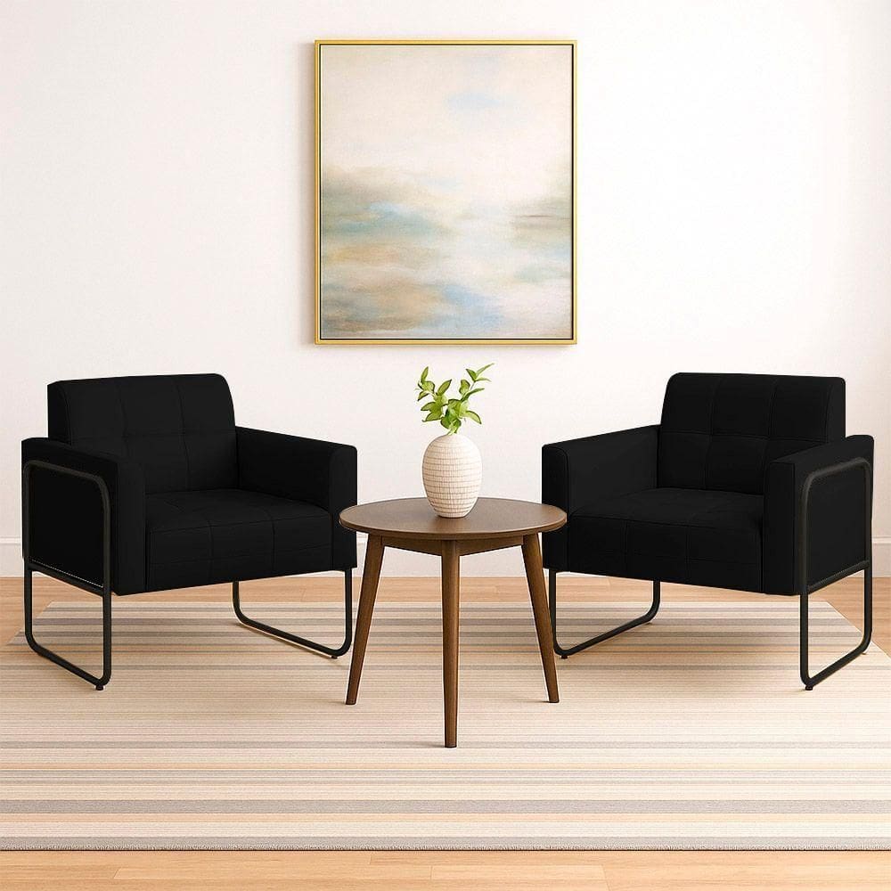 Poltrona Sala Industrial Alta Tubo Preto Kit 2 Elisa Sintético Preto D03 - D`rossi