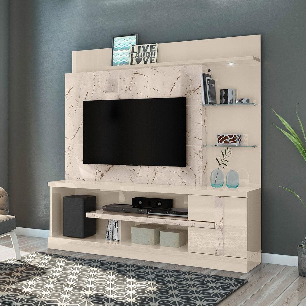 Estante De Tv 55 Pol 182cm Sala De Estar Elaris M20 - D`rossi Calacata E Off White