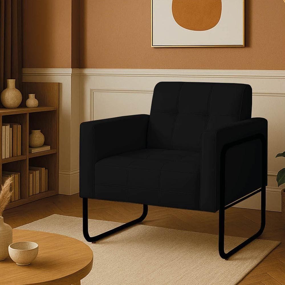 Poltrona Sala Industrial Alta Tubo Preto Elisa Sintético Preto D03 - D`rossi