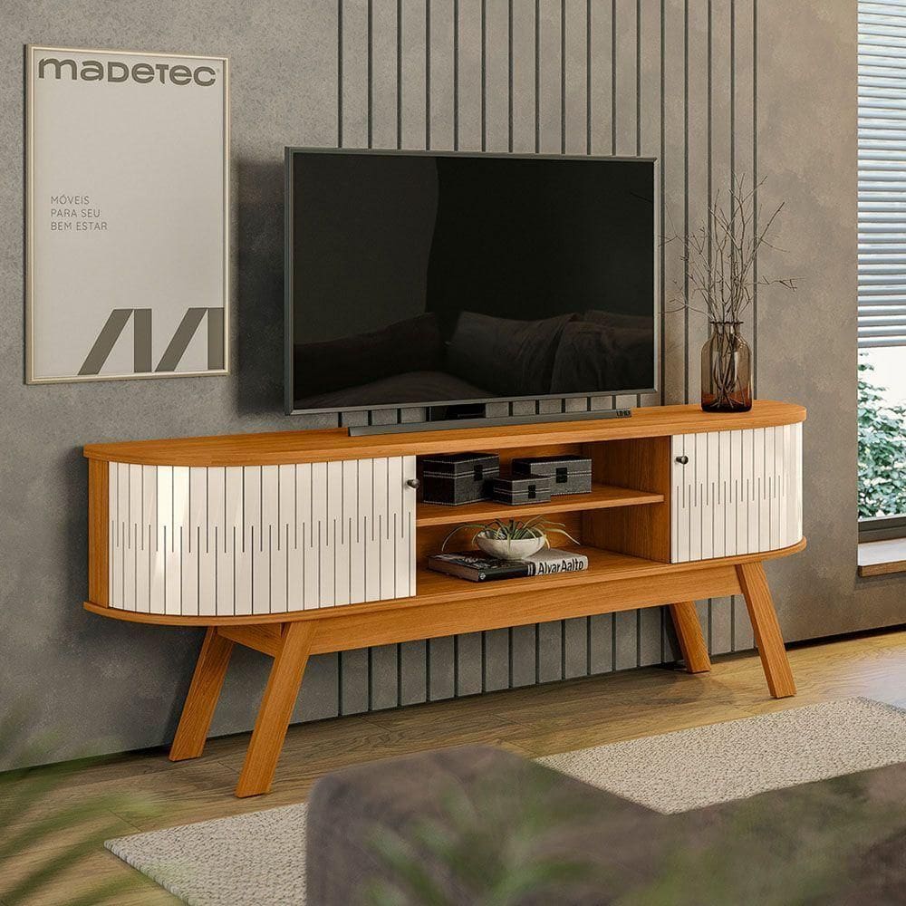 Rack Tv 75 Pol 183cm Bancada Para Sala Enzari M20 - D`rossi Cor Cianmomo E Off White