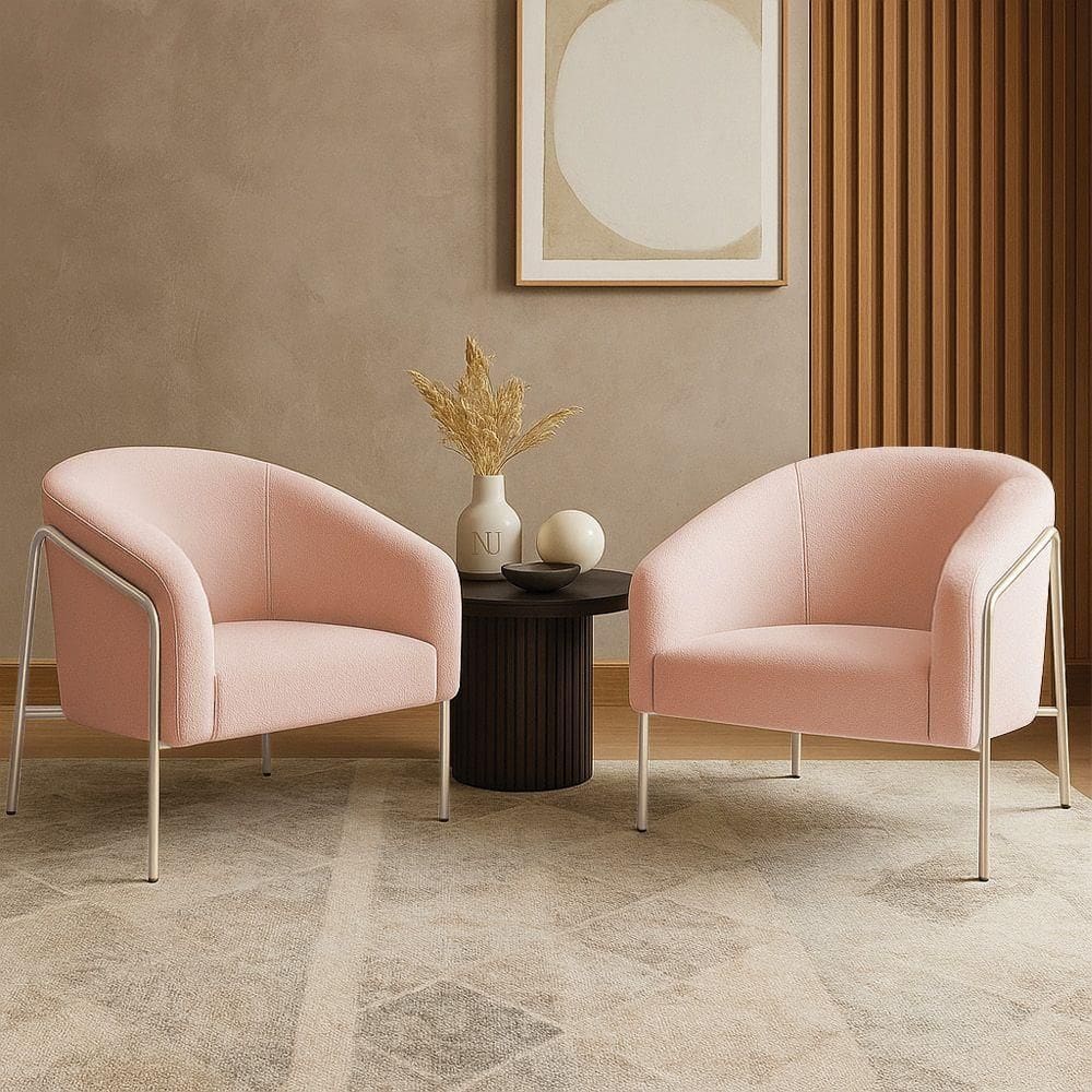 Poltrona Sala Industrial Alta Champanhe Kit 2 Stella Bouclê D03 - D`rossi Cor Rose