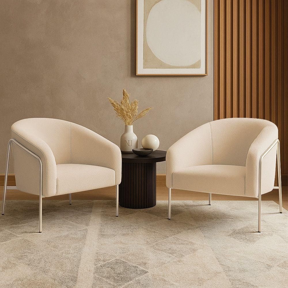 Poltrona Sala Industrial Alta Champanhe Kit 2 Stella Bouclê D03 - D`rossi Cor Bege