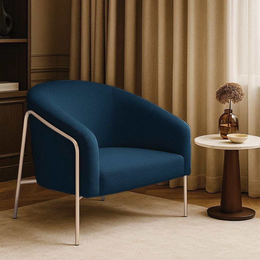 Poltrona Sala Industrial Alta Champanhe Stella Bouclê Azul M D03 - D`rossi