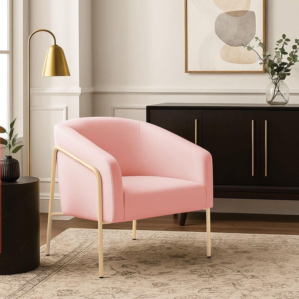 Poltrona Sala Industrial Alta Champanhe Stella Suede Rosa Bebê D03 - D`rossi