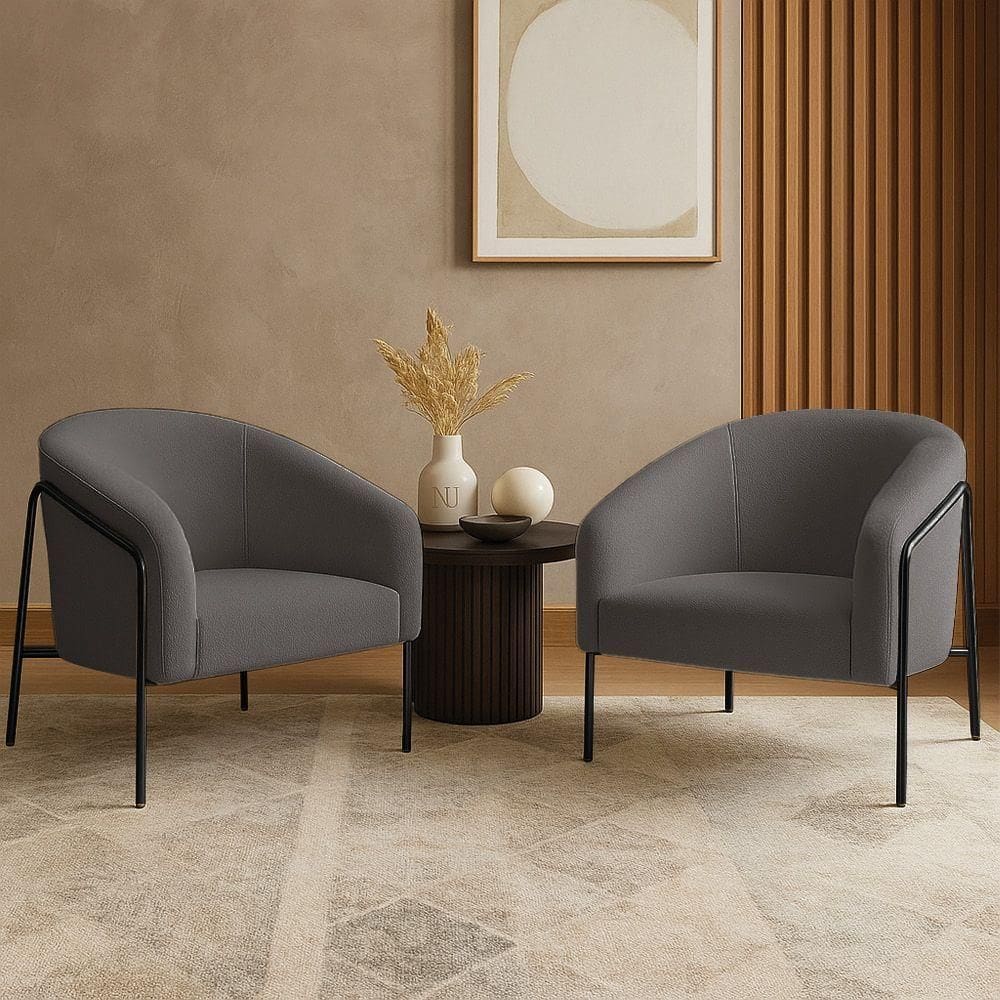 Poltrona Sala Industrial Alta Preto Kit 2 Stella Bouclê Grafite D03 - D`rossi