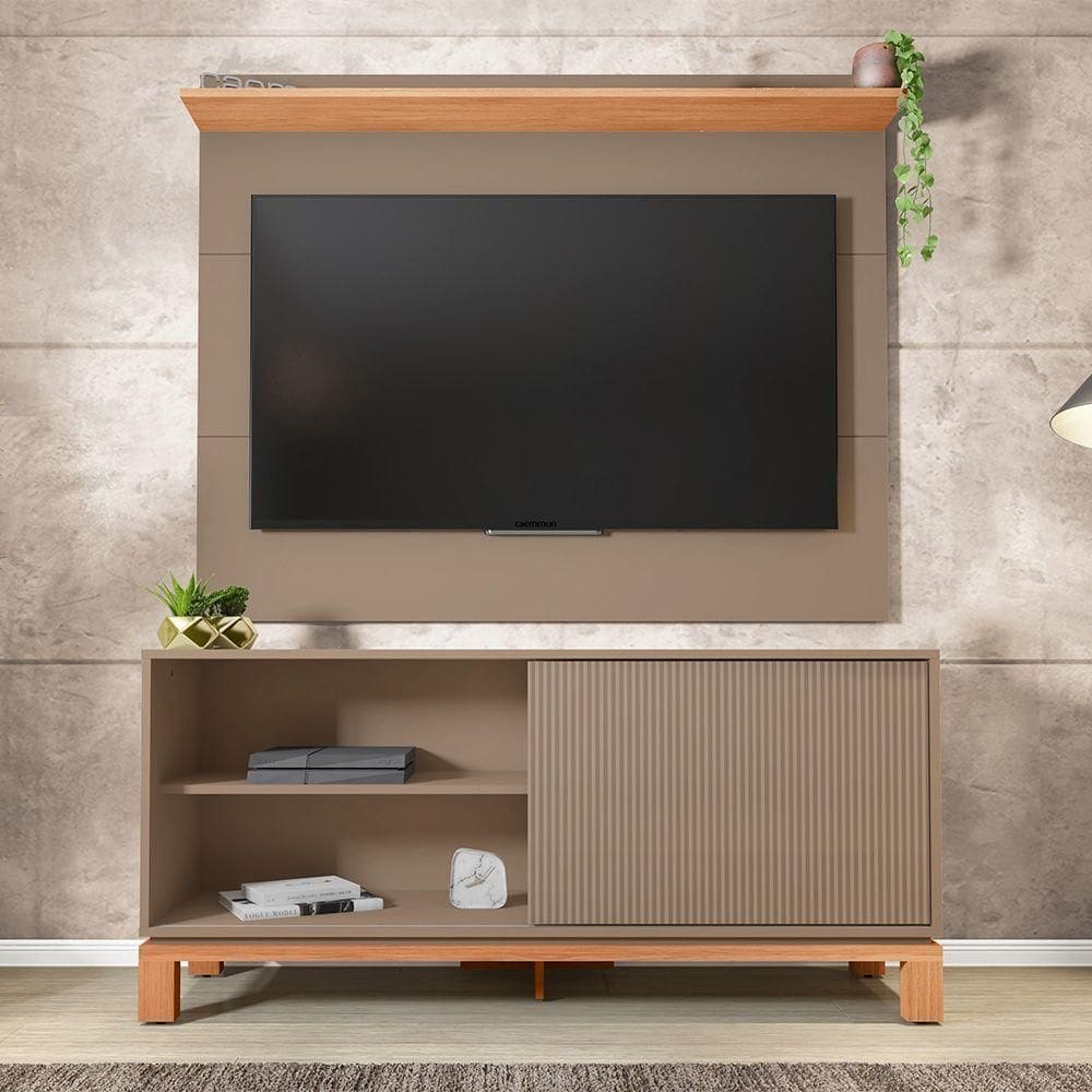 Painel Tv 45 Pol 136cm Com Rack Bancada Para Sala Visari C01 - D`rossi Cor Marrom/freijó