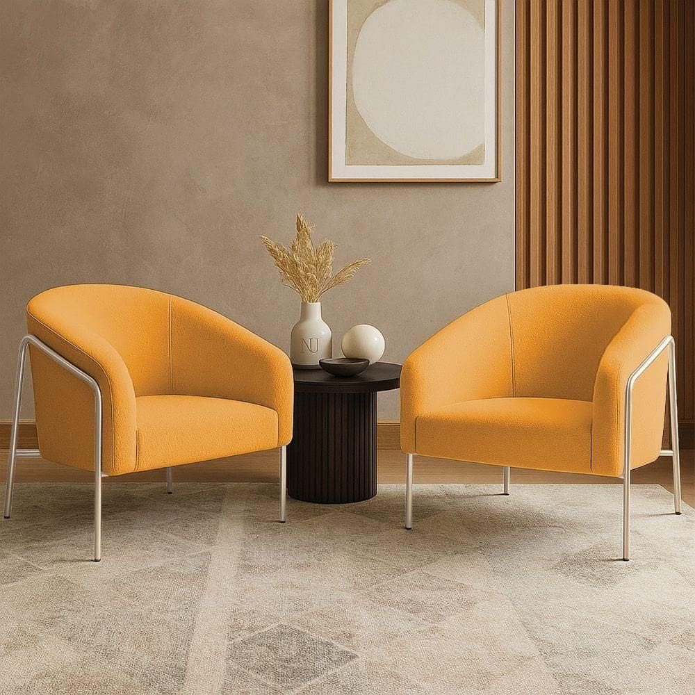 Poltrona Sala Industrial Alta Champanhe Kit 2 Stella Bouclê Mostarda D03 - D`rossi