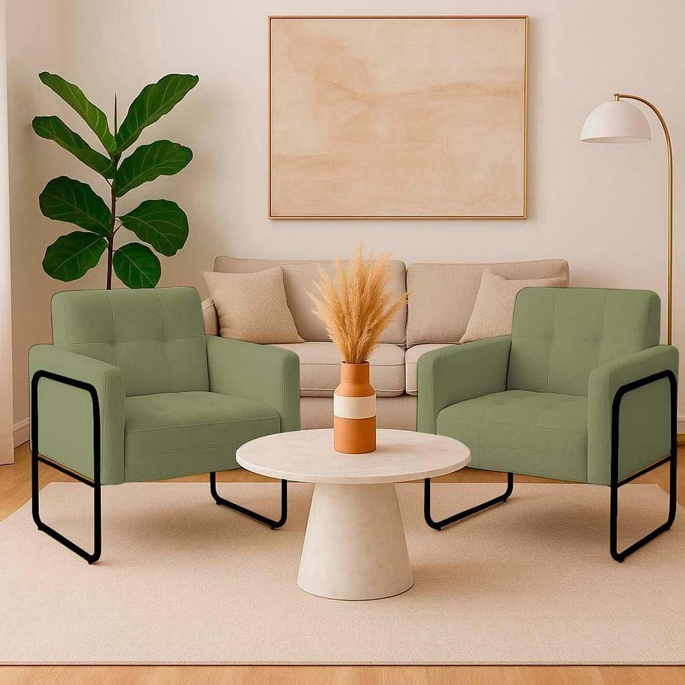 Poltrona Sala Industrial Alta Tubo Preto Kit 2 Elisa Bouclê D03 - D`rossi Cor Pistache