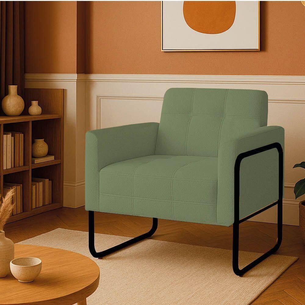 Poltrona Sala Industrial Alta Tubo Preto Elisa Bouclê Pistache D03 - D`rossi