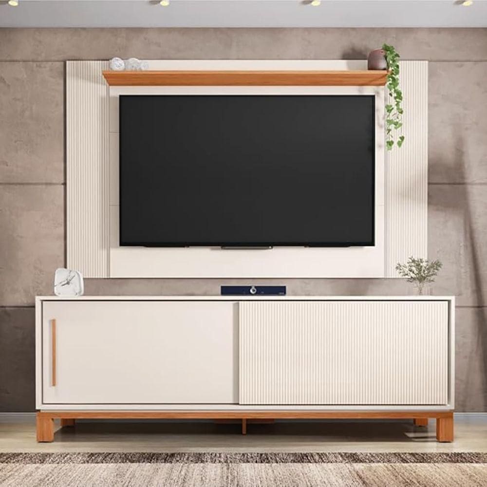 Painel Tv 65 Pol 180cm Com Rack Bancada Para Sala Visari Off White/freijó C01 - D`rossi