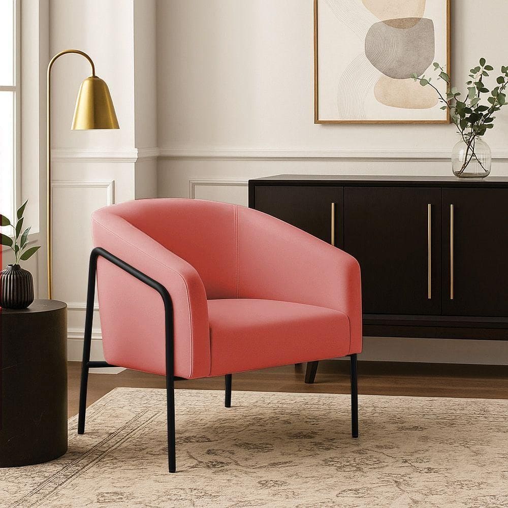 Poltrona Sala Industrial Alta Preto Stella Suede Rosê D03 - D`rossi