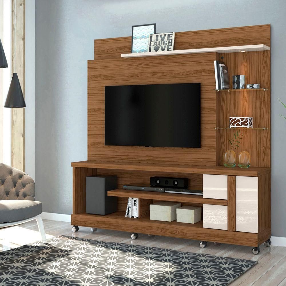 Estante De Tv 55 Pol 182cm Com Rodízio Para Sala Elaris -off White M20 - D`rossi