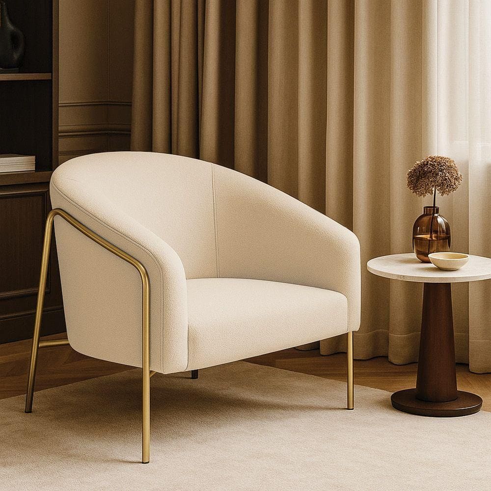 Poltrona Sala Industrial Alta Dourado Stella Bouclê D03 - D`rossi Cor Bege