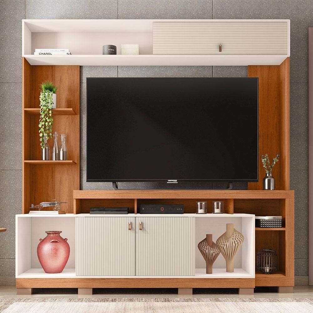 Estante Tv 65 Pol 200cm Sala De Estar Olevi Freijó/off White C01 - D`rossi