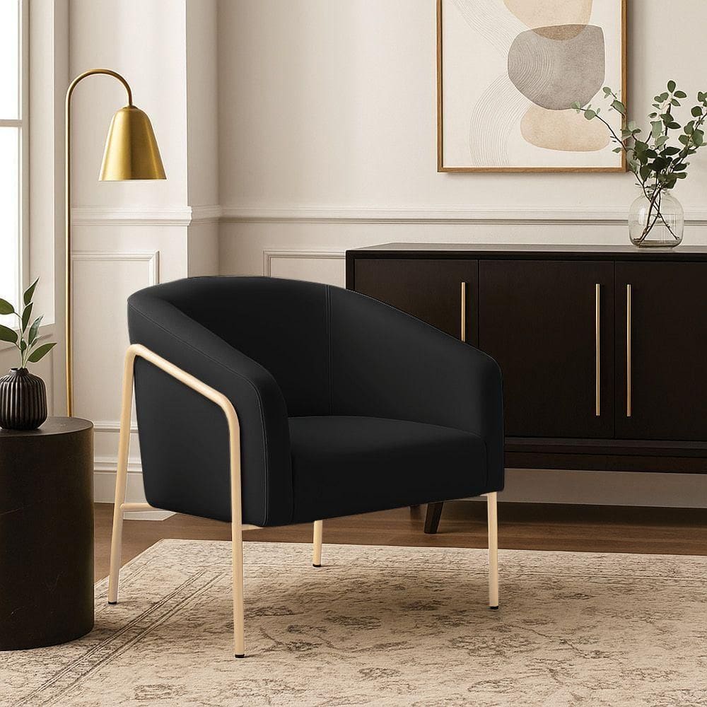 Poltrona Sala Industrial Alta Champanhe Stella Veludo Preto D03 - D`rossi