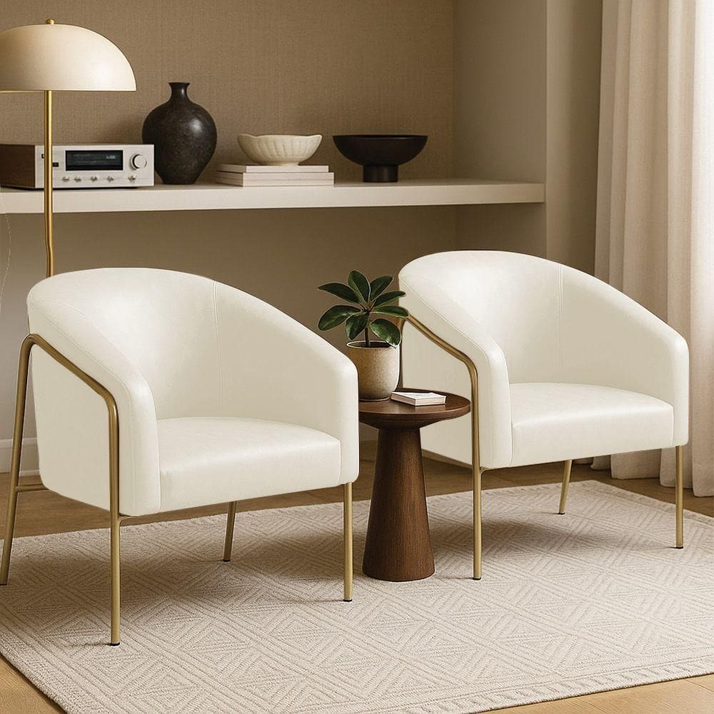 Poltrona Sala Industrial Alta Dourado Kit 2 Stella Sintético Pu Bege D03 - D`rossi