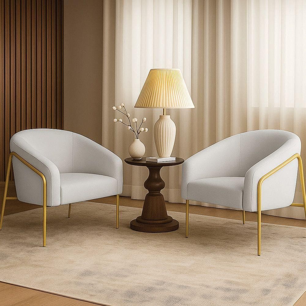 Poltrona Sala Industrial Alta Dourado Kit 2 Stella Linho Cinza D03 - D`rossi