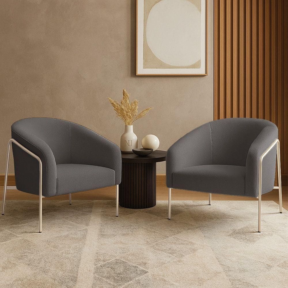 Poltrona Sala Industrial Alta Champanhe Kit 2 Stella Bouclê D03 - D`rossi Cor Grafite