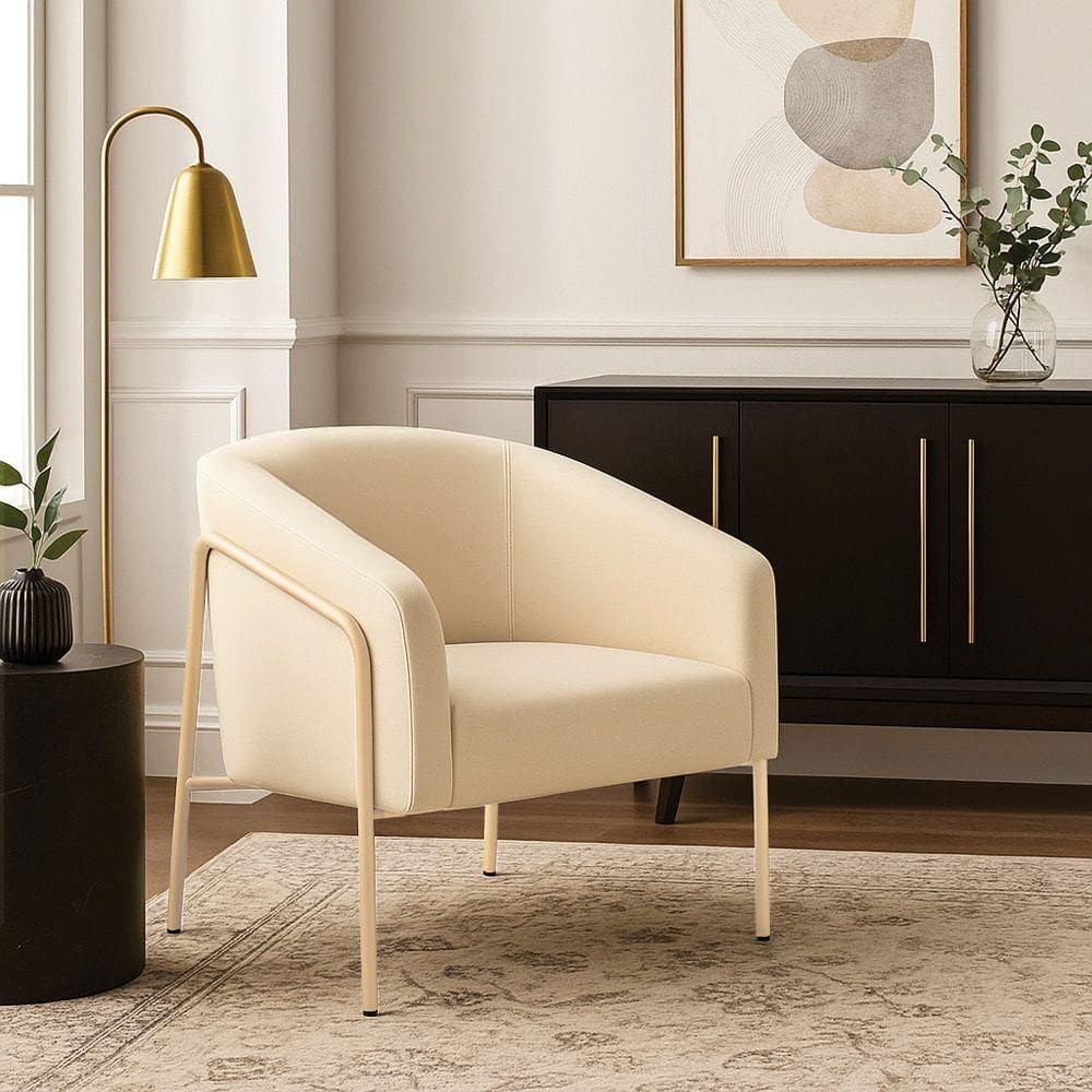 Poltrona Sala Industrial Alta Champanhe Stella Suede Bege D03 - D`rossi